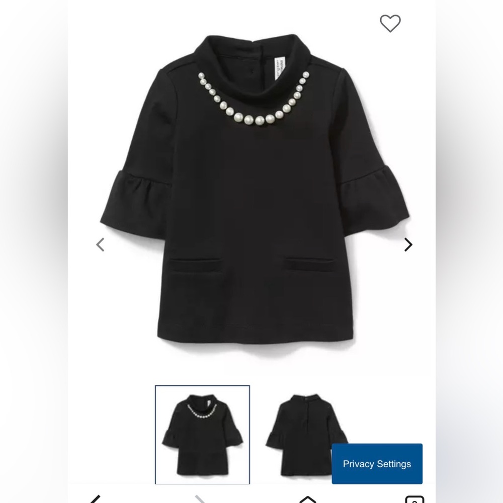 Janie and Jack Black Juno Valentine faux Pearl Top